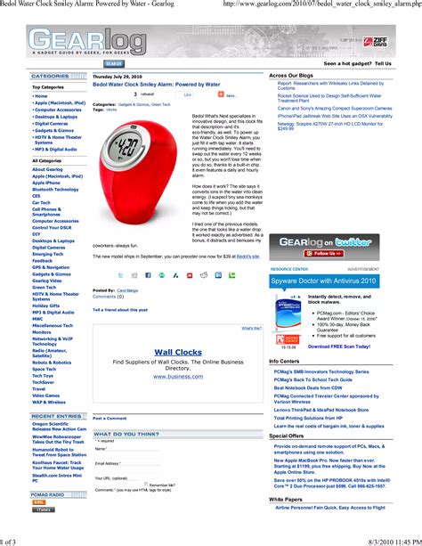 Bedol water clock smiley red pc magazine gear log | PDF