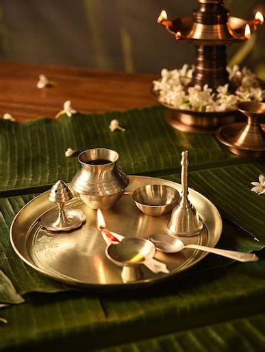 Shop Jaypore Golden Brass Pooja Thali for Home Online 39581578