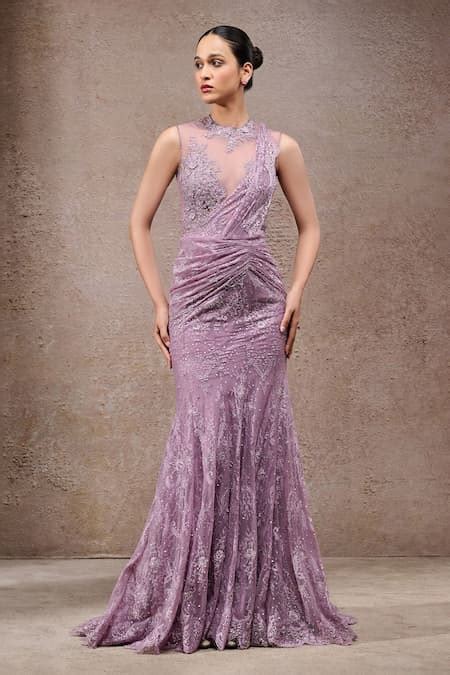 Buy Lavender Lace, Tulle, Net Embroidery, Sequins High Neck Concept ...