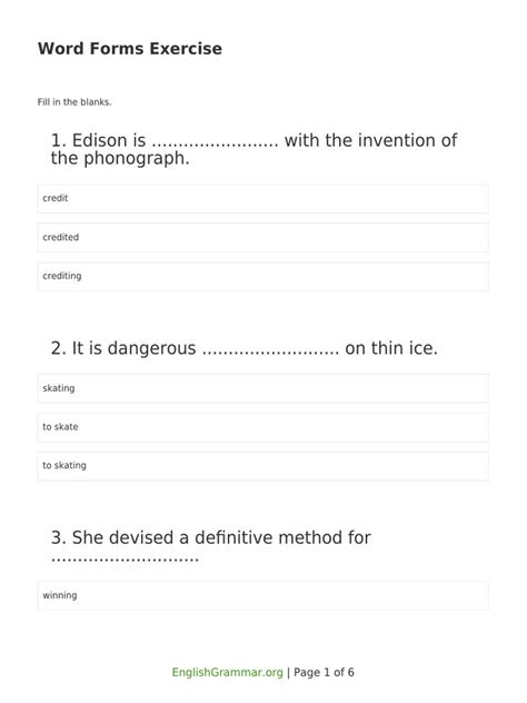 Word Form Exercise .Pdf 的图像结果