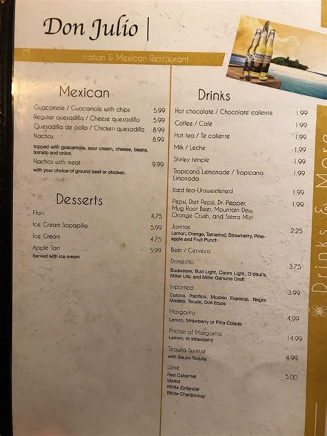 Menu at Don Julio restaurant, Fallon