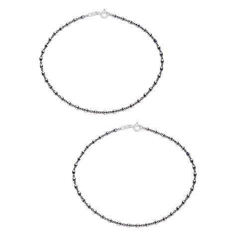 ZAVYA 925 Sterling Silver Beaded Black Rhodium Plated Chain Anklet ...