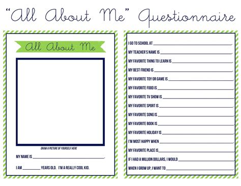 Printable All About Me Questions