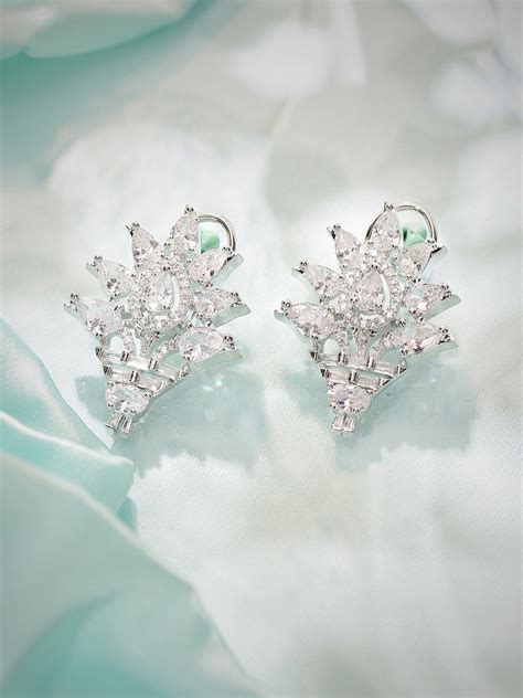 Blossom American Diamond Elegance Silver Plated Stud Earrings – Priyaasi