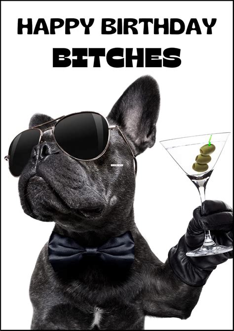 Happy Birthday Bitches - Frenchie - French Bulldog Birthday Greeting ...