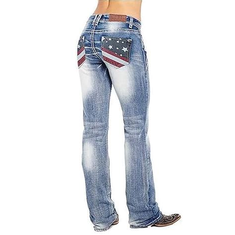 Buy QJBMEI American Flag Mid Rise Bootcut Jeans for Women,Dark Blue,XS ...