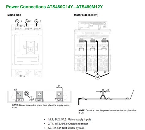 ATS480 Soft Starter power and motor cable terminal connections ...