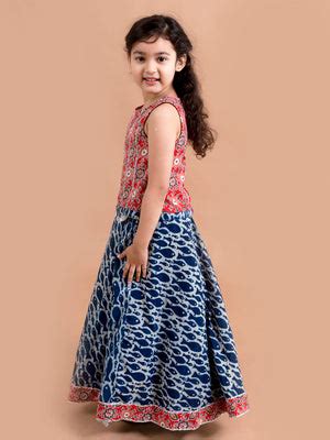 Buy Blue & Red Printed Ready-to-Wear Lehenga for Girls