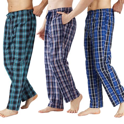 Onimisc Men's 100% Cotton Pajama Pants, Lightweight Plaid PJ Bottoms, 3 ...