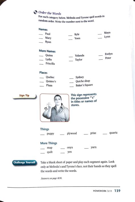 ASL 1 - 3.11 Homework - Order tli e Words ####### Sign Tip ...