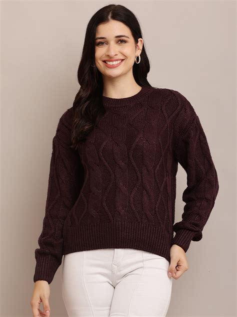 Women Cable Knit Dark Purple Sweater – FYVA