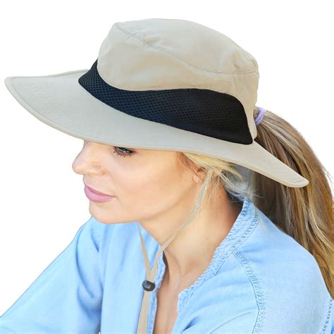 Women Ponytail Sun Hats w/ Breathable Mesh Around for Hiking Gardening ...