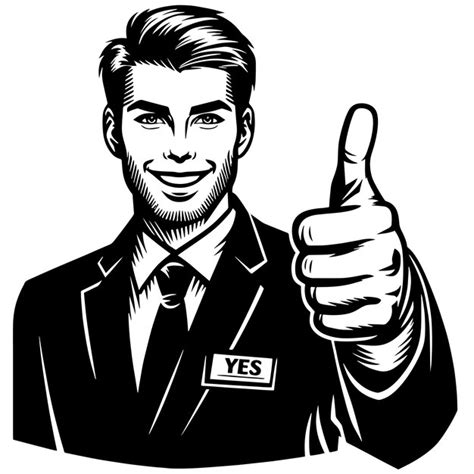 Black and white silhouette of a shop manager holding thumbs up and ...