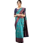 SGF11 Women's Kanjivaram Soft Lichi Silk Saree With Blouse Piece (Blue ...