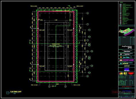 Tennis Court Layout Plan and Sections Details Autocad
