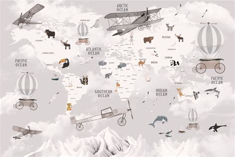 World Map Kids Room Wall Mural Kids Map Wallpaper Children - Etsy