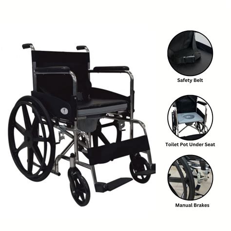 Foldable commode wheel chair - Alloy Wheel chair with toilet pot, safe