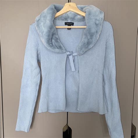 Baby blue cardigan with fur trim collar. (Detachable) - Depop