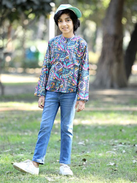 Cutiekins Tribal Printed Shirt -Royal Blue & White