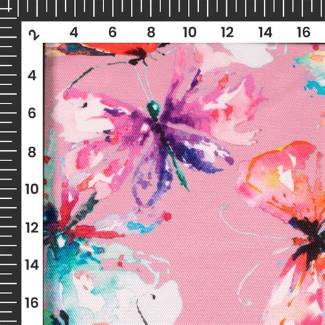 Baby Pink And Sky Blue Butterfly Pattern Digital Print Twill Fabric (W ...