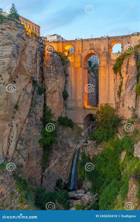 Sunset View of Puente Nuevo Bridge in Spanish Town Ronda. Stock Photo ...