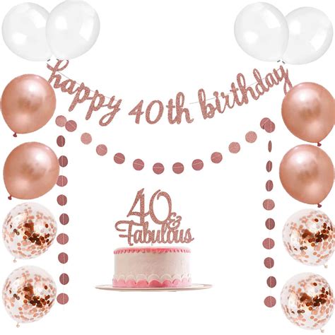 40th Birthday Decorations Rose Gold Happy 40th Birthday Banner Pre ...