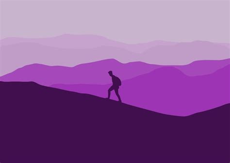 Person silhouette hiking in the mountains vector illustration | Premium ...