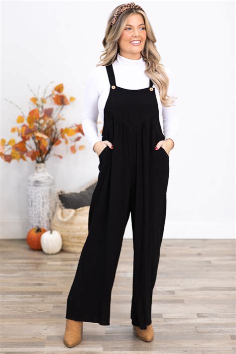 Black Wide Leg Overalls With Pleats · Filly Flair