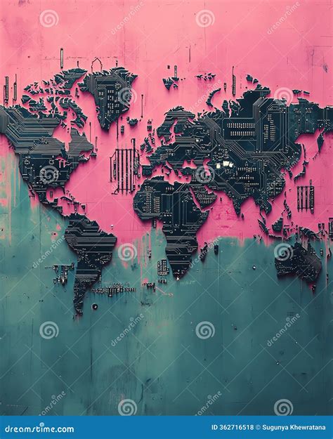 Artistic World Map With Circuit Patterns Stock Photo | CartoonDealer ...