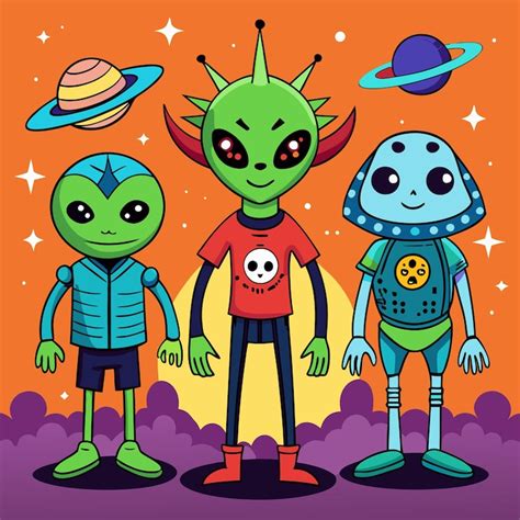 Handdrawn cartoon alien characters | Premium AI-generated vector