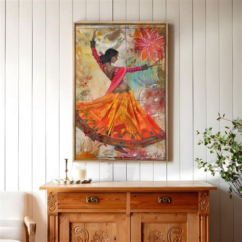 Large Canvas Painting Panel Framed Wall Art Print Lady Kathak Dance Fr ...