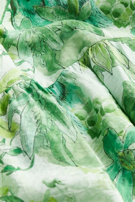 Drawstring-detail maxi dress - Light green/Patterned - Ladies | H&M IN