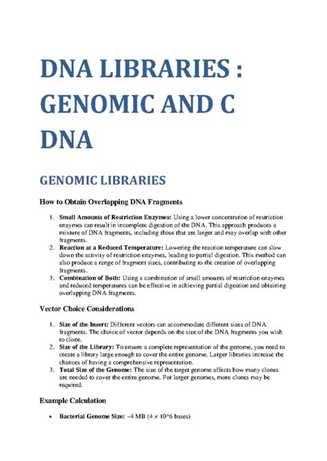 DNA Libraries - DNA LIBRARIES : GENOMIC AND C DNA GENOMIC LIBRARIES How ...