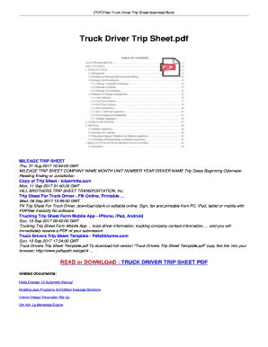Truck Driver Trip Sheet - Blank Fillable Template | Fill Out, Print ...