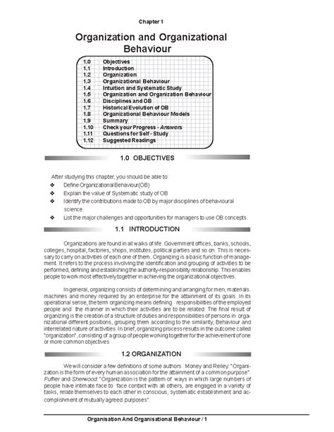 OB Notes Chapter 1: Understanding Organizational Behaviour Concepts ...