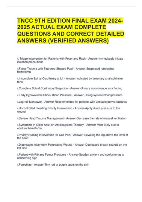 TNCC 9TH EDITION FINAL EXAM ACTUAL EXAM COMPLETE QUESTIONS AND CORRECT ...