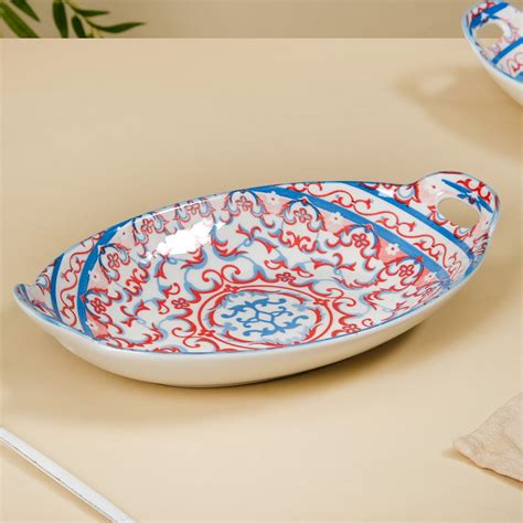 Mandala Long Dish Red And Blue Set Of 2 Online - Premium Platter | Nestasia