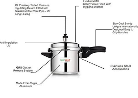 Greenchef Namo Aluminium Outer Lid Pressure Cooker 3 Litres, Silver ...