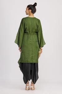 Buy Black Dupion Silk Dress V Neck, Jacket Open Strappy And Draped Set ...