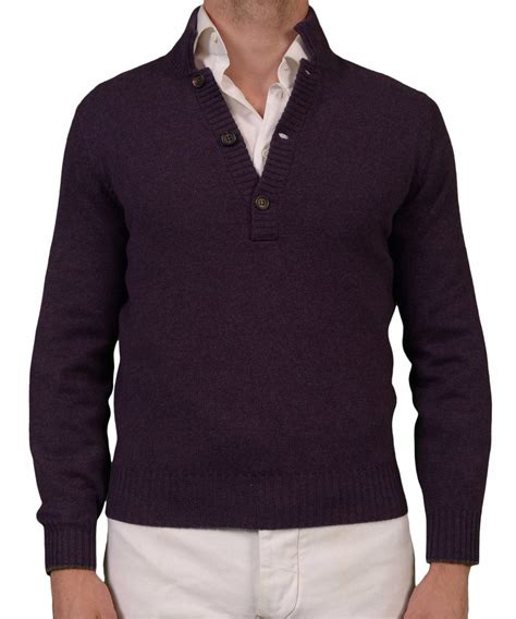 BRUNELLO CUCINELLI ITALY Purple Cashmere Mock Neck Knit Sweater 48 NEW ...