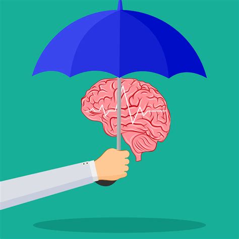 Umbrella and the brain. The concept of brain protection and intelligence health care. Protect ...