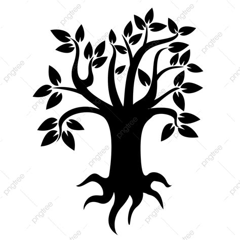 Oak Tree Roots Silhouette PNG Transparent, Tree Silhouette With Root, Tree Drawing, Silhouette ...