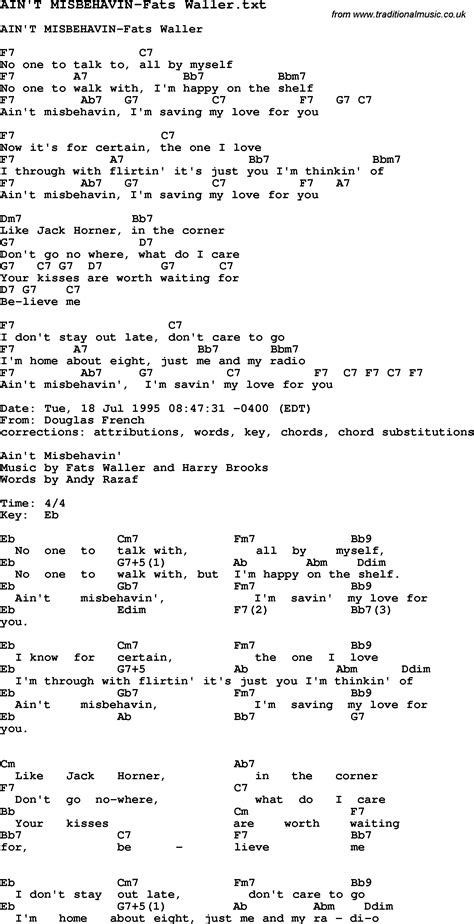 Jazz Song - AIN'T MISBEHAVIN-Fats Waller with Chords, Tabs and Lyrics ...