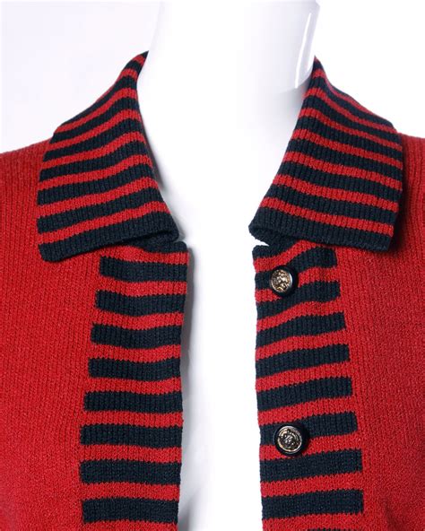 Adolfo Vintage Red and Black Striped Knit Cardigan Sweater or Suit ...