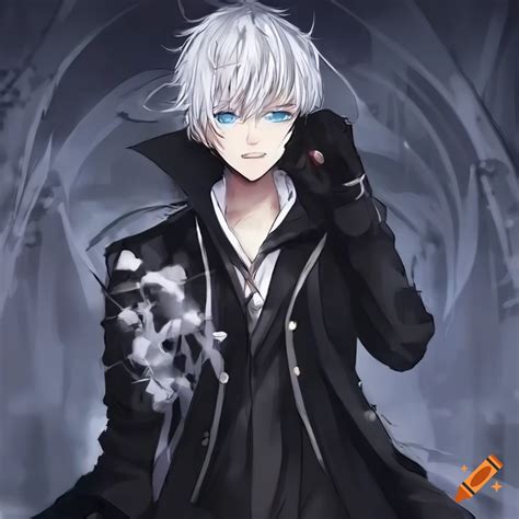 Cosplay of white-haired anime boy in black outfit on Craiyon