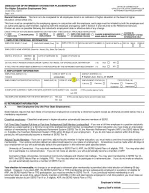 Fillable Online hr uconn DESIGNATION OF RETIREMENT SYSTEM-TIER-PLAN ...