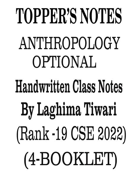 Buy TOPPER,S NOTES ANTHROPOLOGY OPTIONAL HANDWRITTEN CLASS NOTES BY ...