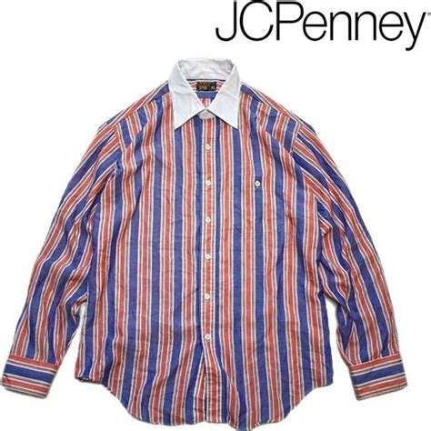 1点物 70sビンテージJCペニー長袖ストライプシャツ古着メンズXL/XXLレディースOKアメカジブランド90sストリート/スポーツMix柄 ...
