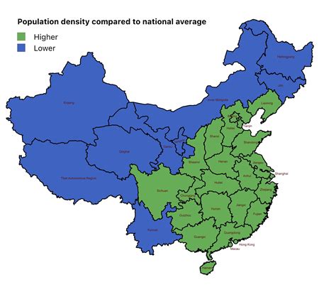 Population density of Chinese provinces/administrative areas compared ...