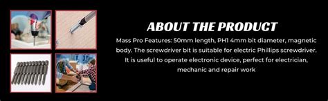 Mass Pro 1/4" Hex Shank Length 50mm PH1 Magnetic Phillips Screwdriver ...